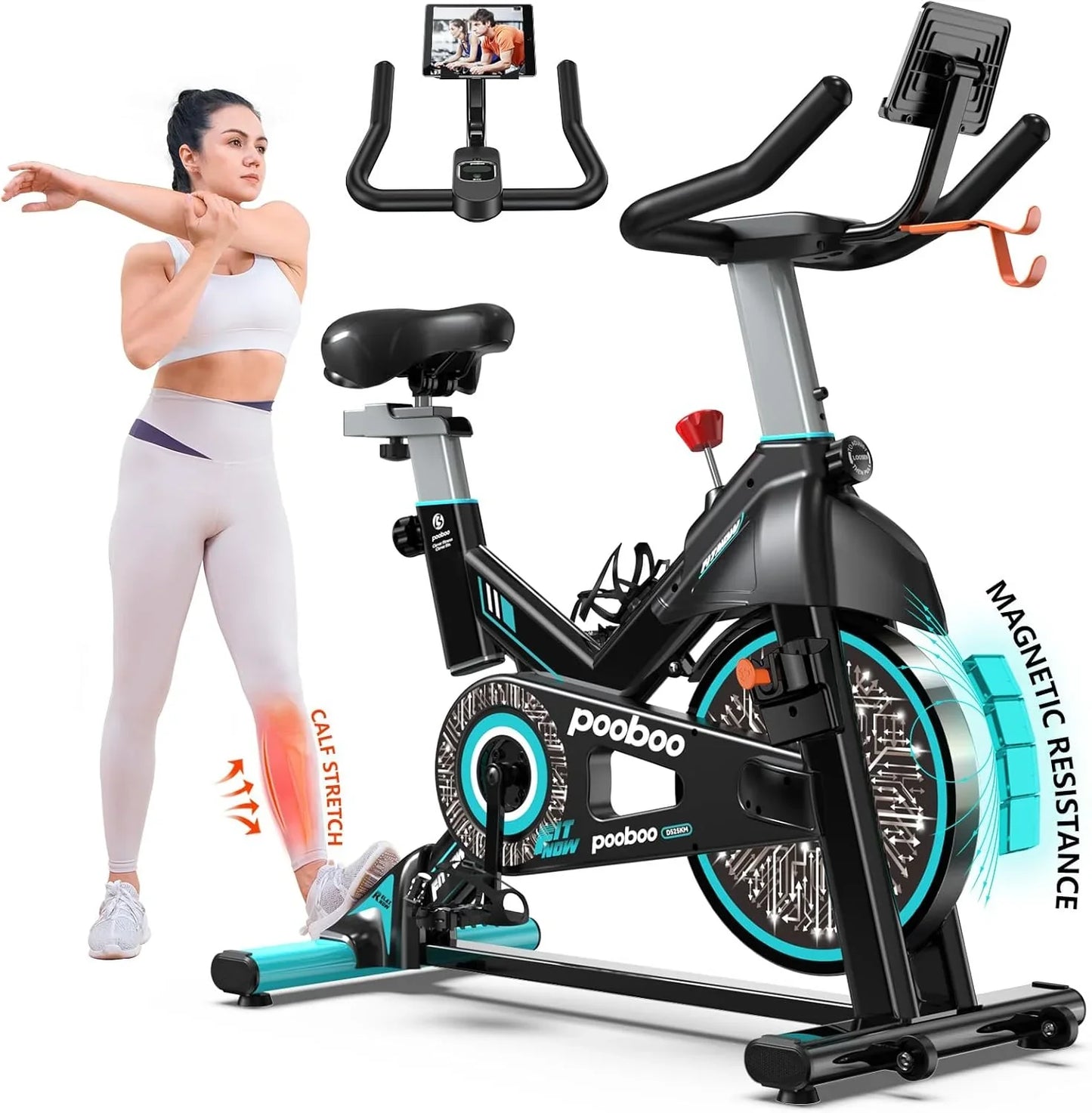 Pooboo Exercise Bike, Adjustable Magnetic/Brake Pad Resistance Silent Belt Drive, Indoor Cycling Bike For Home Cardio