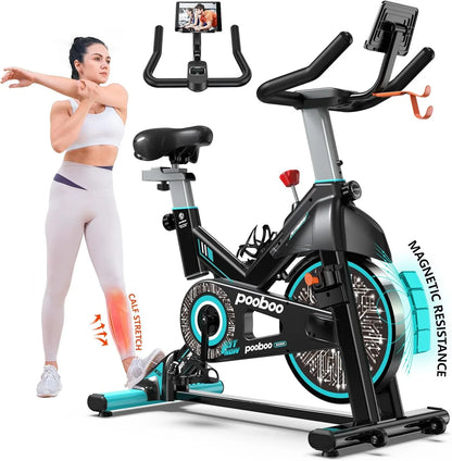 Pooboo Exercise Bike, Adjustable Magnetic/Brake Pad Resistance Silent Belt Drive, Indoor Cycling Bike For Home Cardio