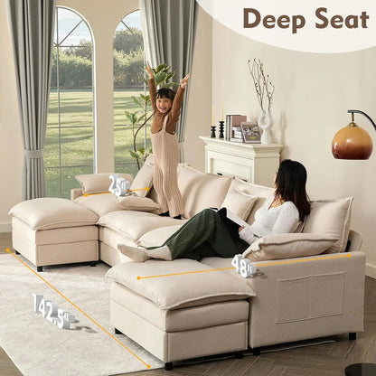 108 In. U Shape Sofa Sectional Sofa Comfortable Cloud Sofa With Removable Footstool