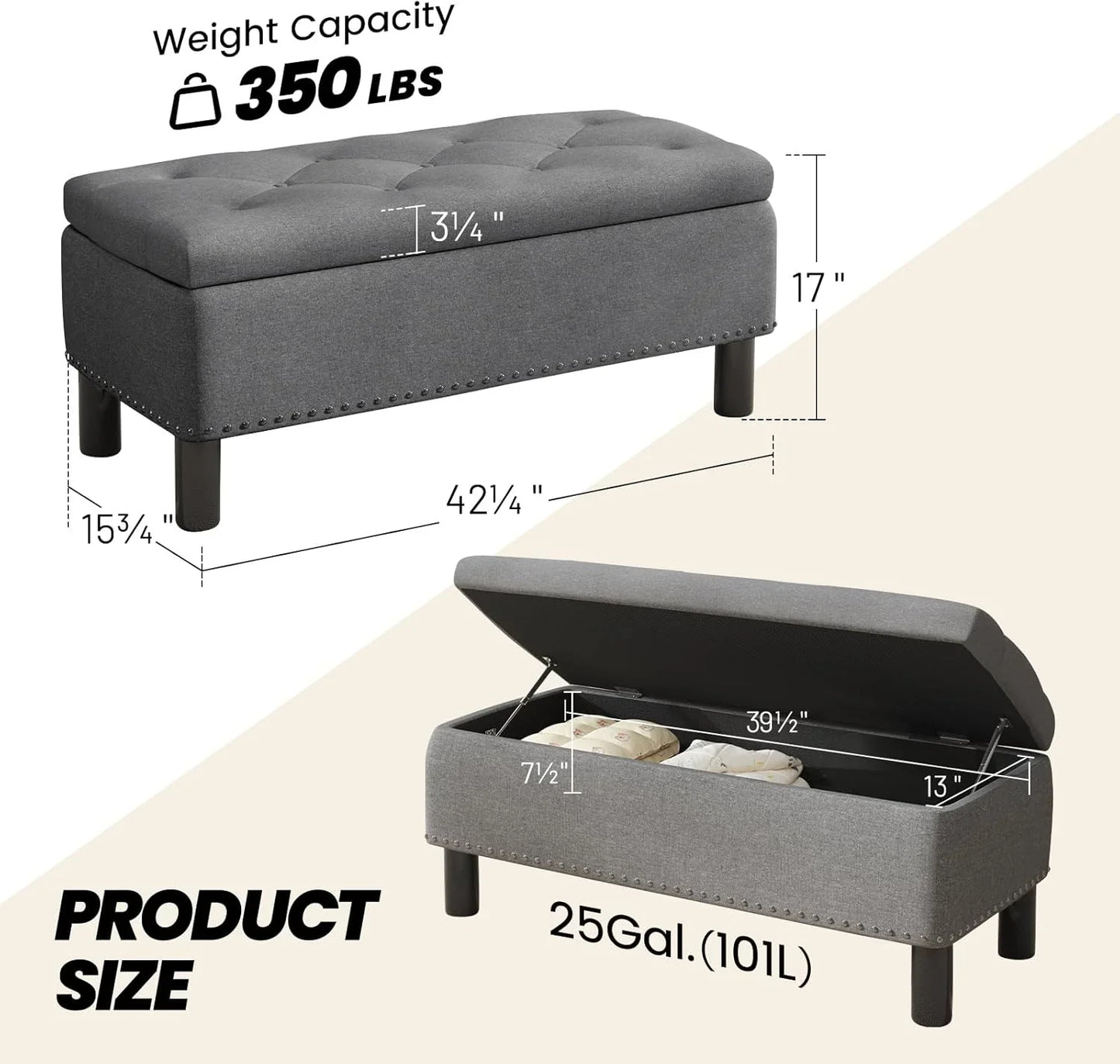Furniliving Modern Storage Ottoman Bench