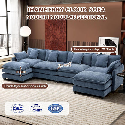 Ihanherry 146 In. U-Shaped Modern Sofa Modular Sectional Cloud Couch With 2 Ottoman
