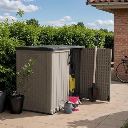 Devoko Outdoor Storage Cabinet 26 Cu. Ft. With Lockable Doors, Horizontal Storage Shed Waterproof Patio Tools Storage Box For Sofa Cushions