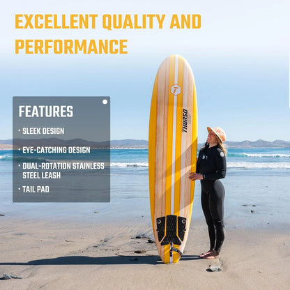 Thurso Surf 7/8 Ft. Soft Top Foam Beginner Surfboard For Adults And Kids Perfect Longboard For Surfing Beach Fun And Water Sports Lightweight