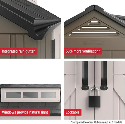 Rubbermaid Resin Outdoor Storage Shed With Floor Weather Resistant Gray Organization For Home