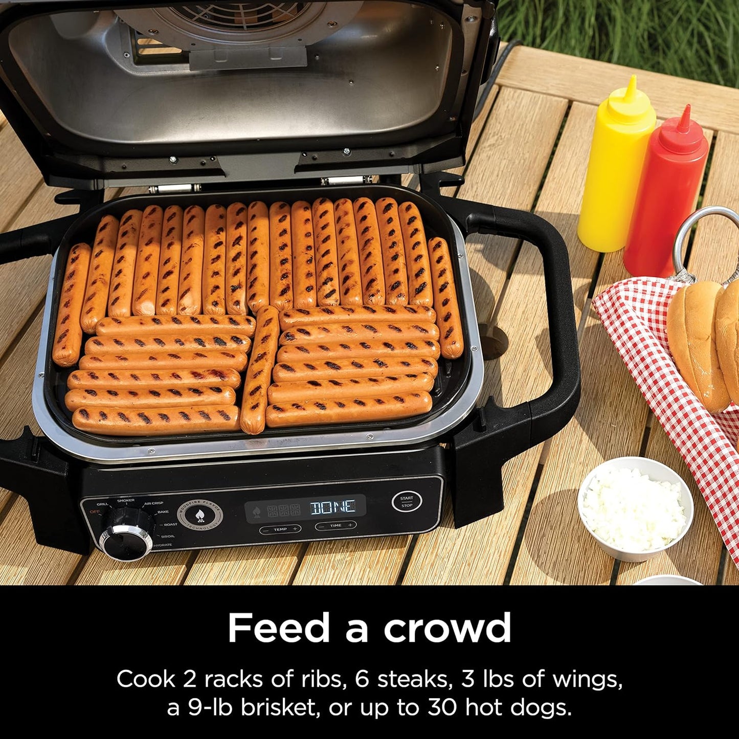 7-in-1 Grill And Smoker With Thermometer, Air Fryer, Bbq, Bake, Roast, Broil- Portable Electric Outdoor Grill, Grey