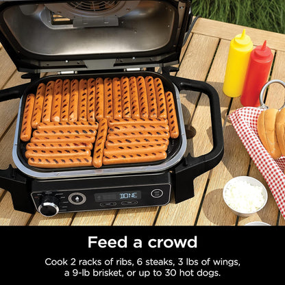7-in-1 Grill And Smoker With Thermometer, Air Fryer, Bbq, Bake, Roast, Broil- Portable Electric Outdoor Grill, Grey