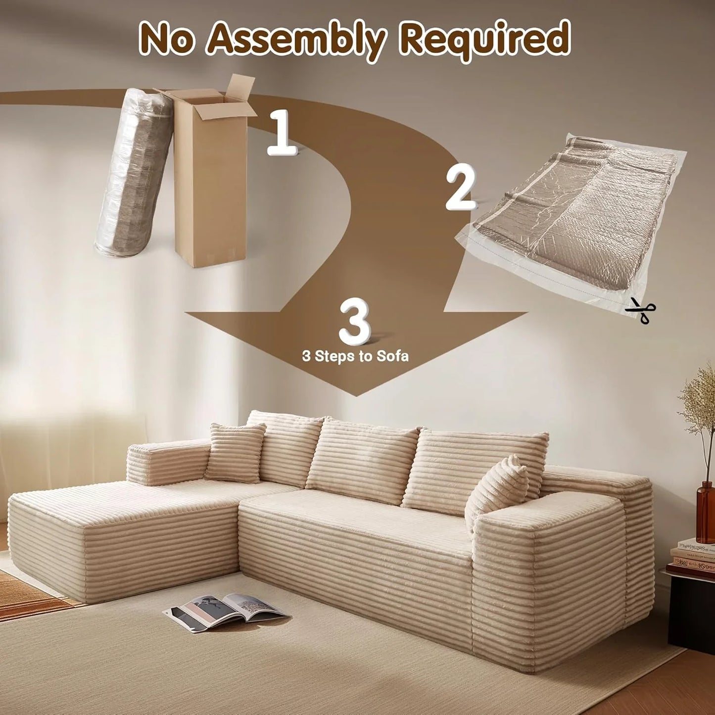 Ovios 104 In. Cloud Sectional Couch With L-Shape Chaise, Modern Modular Sofa With Deep Seat, Upholstered Couches For Living Room Bedroom