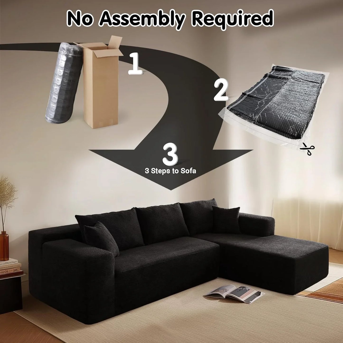 Ovios 104 In. Cloud Sectional Couch With L-Shape Chaise, Modern Modular Sofa With Deep Seat, Upholstered Couches For Living Room Bedroom