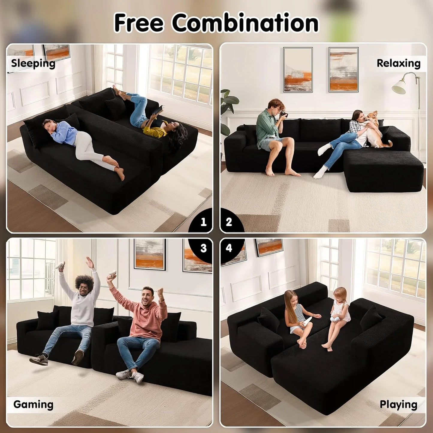 Ovios 104 In. Cloud Sectional Couch With L-Shape Chaise, Modern Modular Sofa With Deep Seat, Upholstered Couches For Living Room Bedroom