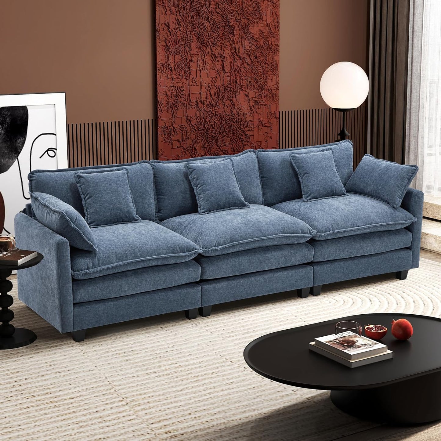 111.4 In. L-Shaped Modern Sofa Modular Cloud Sofa Ottoman 4-Seater Chenille Deep Seat Sofa