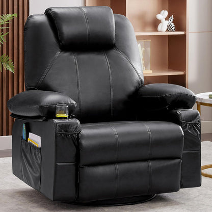 Oversized Swivel Rocker Recliner Chair With Heat And Massage, 360 Degree Swivel Rocking Single Sofa With Cup Holders And USB Port