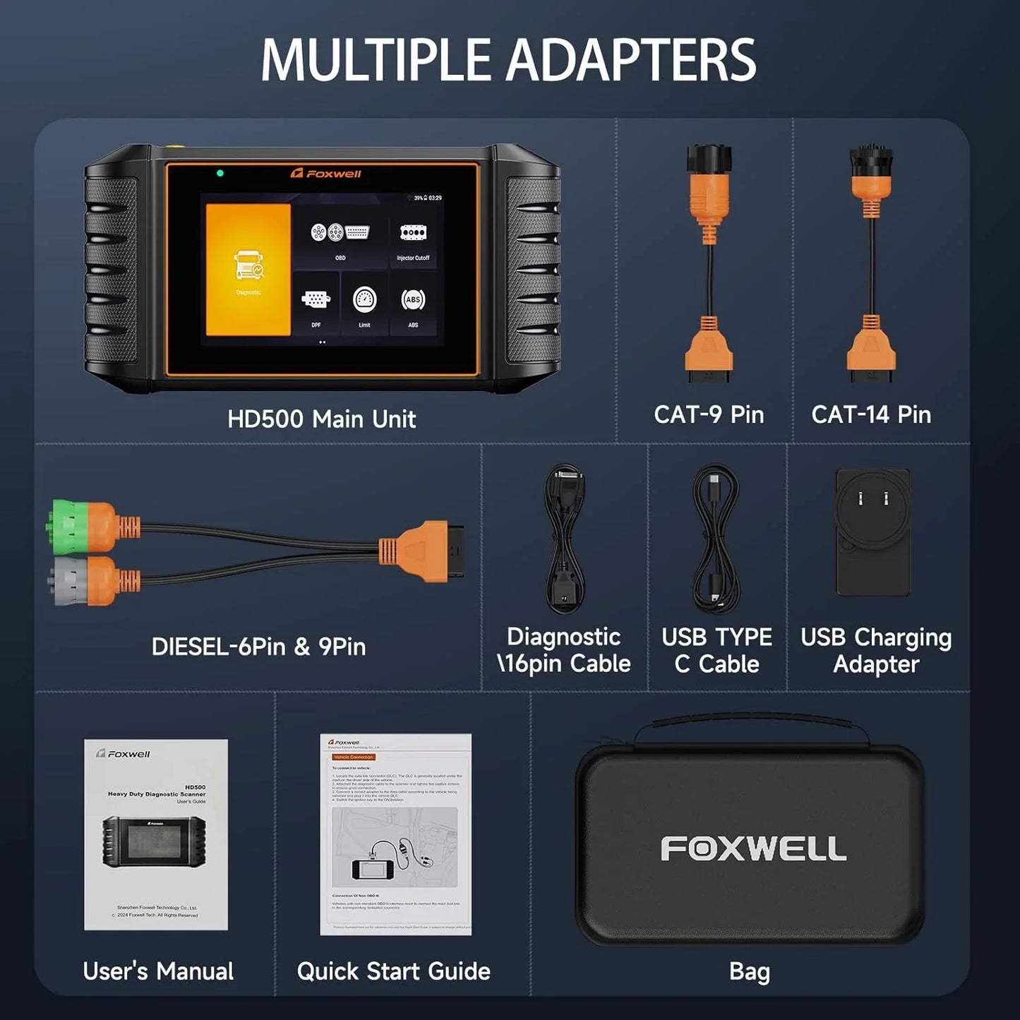 HD500 Heavy Duty Truck Scanner With Dpf Regen/Injector Cutoff/Limit Setting, Full System Diesel Diagnostic Scan Tool For Cummins, Detroit
