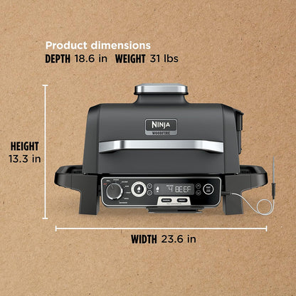 7-in-1 Grill And Smoker With Thermometer, Air Fryer, Bbq, Bake, Roast, Broil- Portable Electric Outdoor Grill, Grey