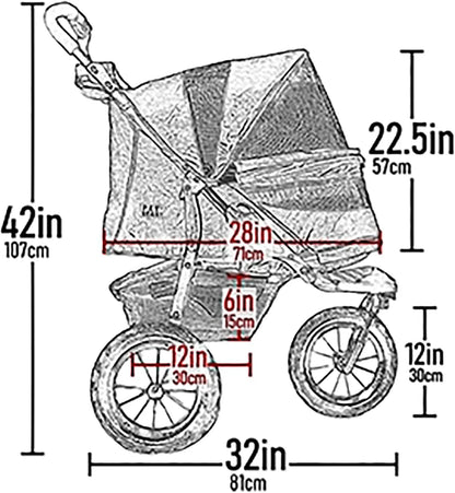 Pet Gear No-Zip AT3 Pet Stroller For Cats/Dogs, Zipperless Entry, Easy One-Hand Fold, Jogging Tires, Removable Liner