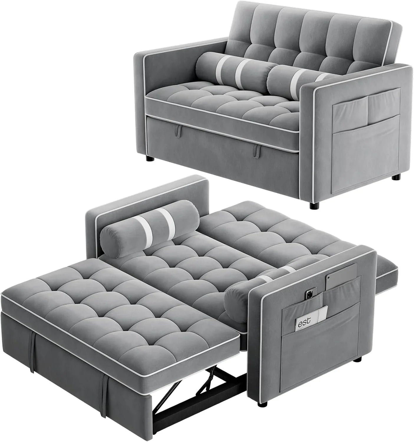 Pipishell 3-in-1 Convertible Sleeper Sofa Bed, Pull Out Couch For Living Room With USB Ports And Side Pockets, Adjustable Backrest, Velvet
