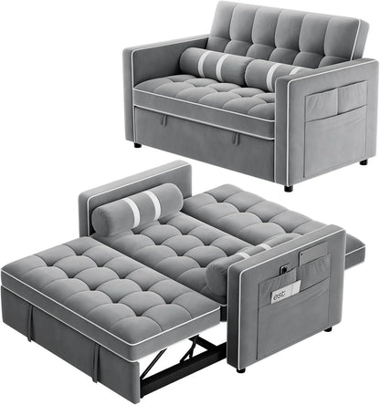Pipishell 3-in-1 Convertible Sleeper Sofa Bed, Pull Out Couch For Living Room With USB Ports And Side Pockets, Adjustable Backrest, Velvet
