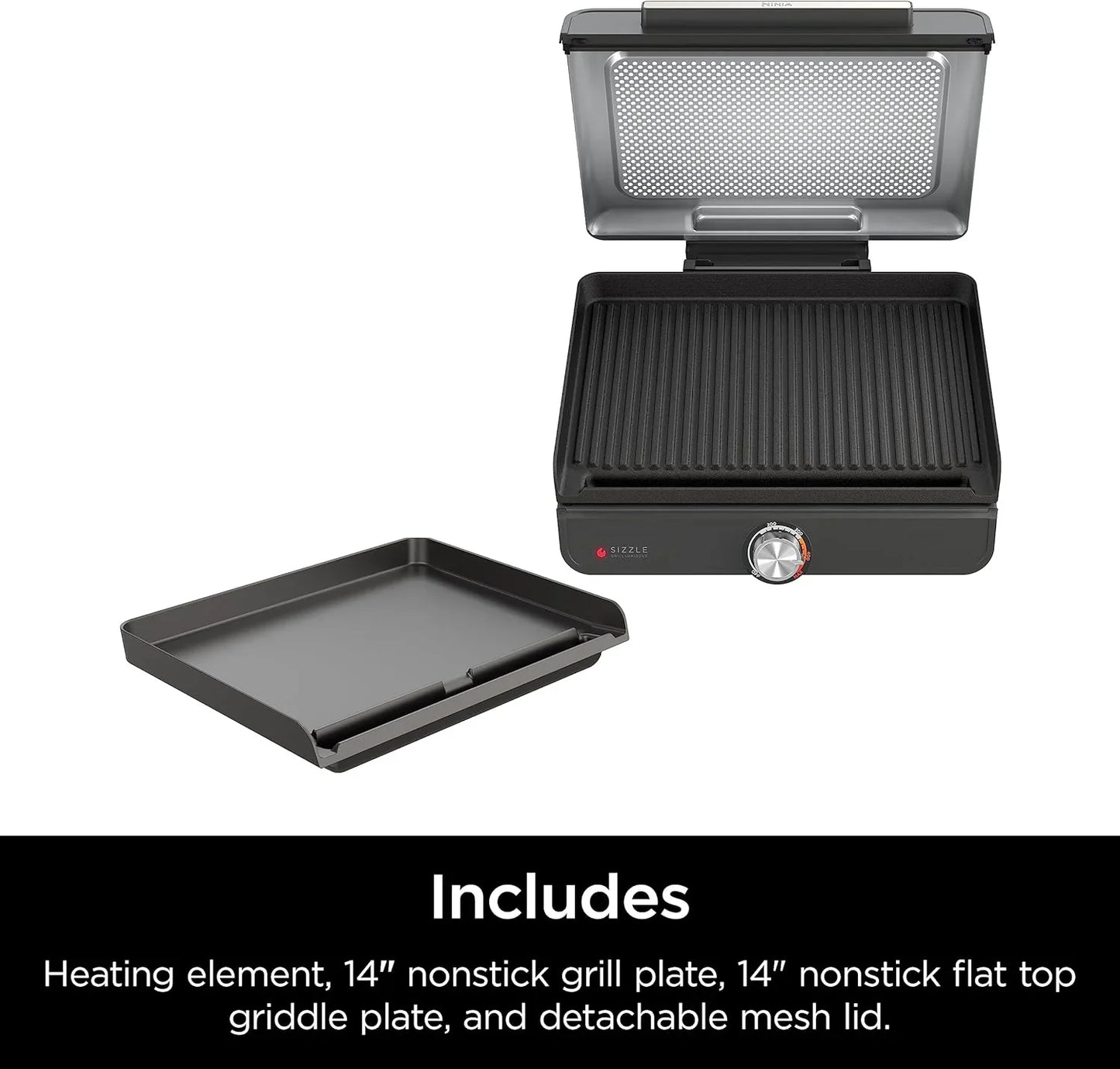 Ninja Griddle And Indoor Grill, 14锟 Electric Grill, For Steak, Burgers, Salmon, Veggies, And More, Pancake Griddle, Nonstick, Dishwasher Safe