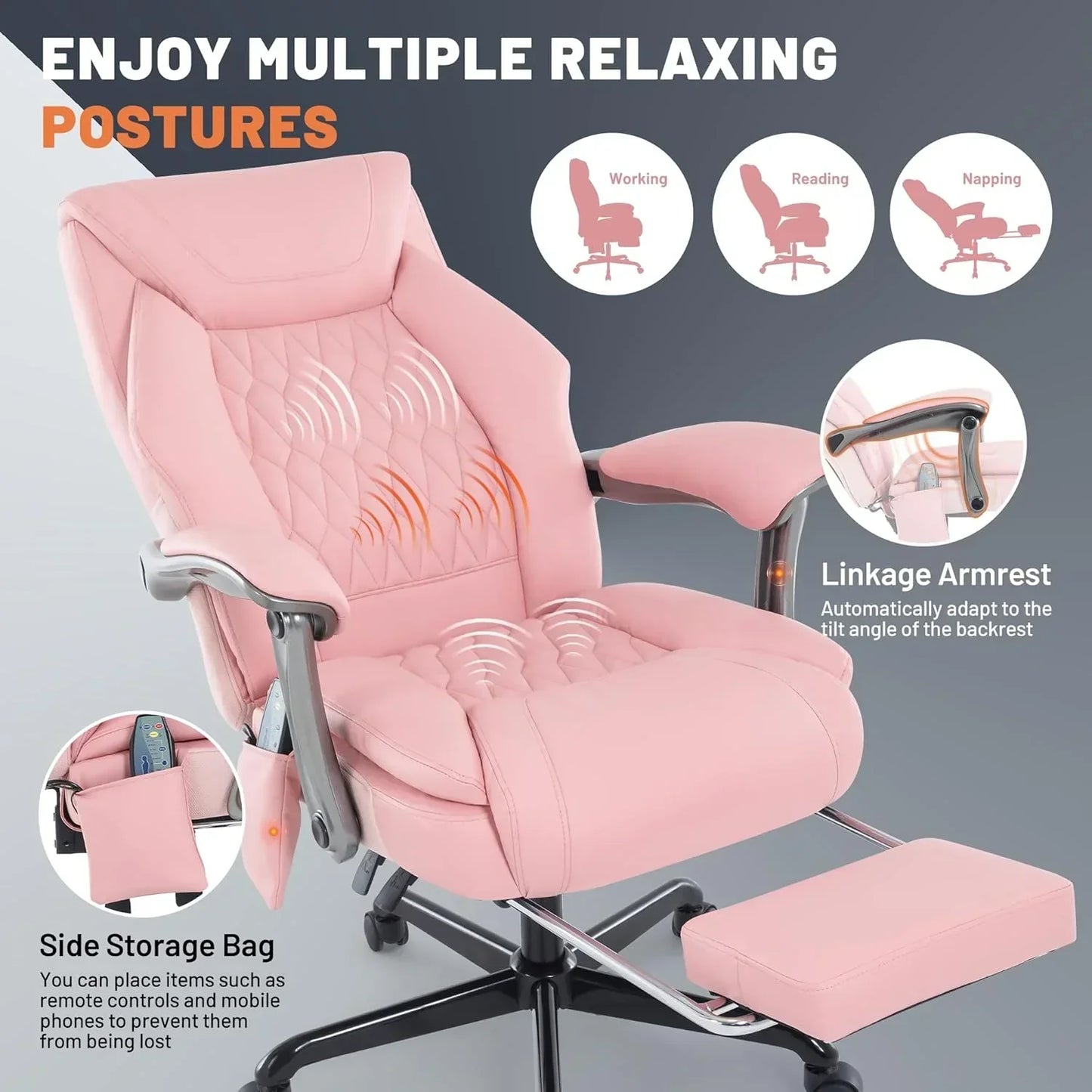 Massage Office Chair With Heating And Footrest Ergonomic Executive Reclining Office Chair