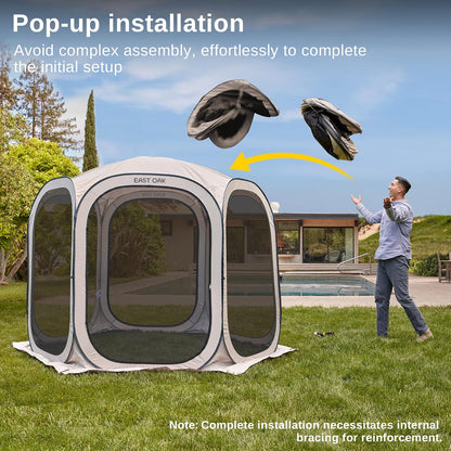 East Oak Screen House Tent Pop-Up, Portable Screen Room Canopy Instant Screen Tent 10 x 10 Ft. With Carry Bag For Patio, Backyard