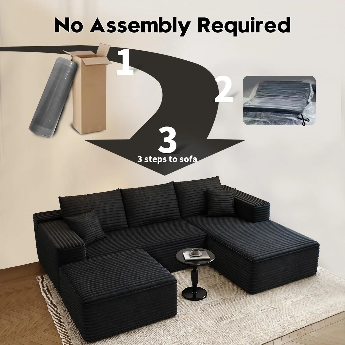 107.5 In. Cloud Modular Sectional Sofa Couch With L-Shape Chaise, Modern Minimalist Upholstered Couches For Living Room Bedroom