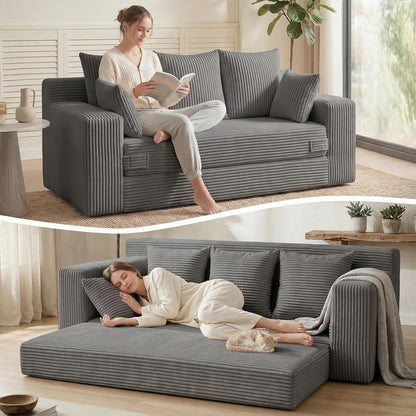 Loveseat Boneless Convertible Sofa Bed, Folding Floor Futon Sleeper Sofa Couch Bed- Boneless Foldable Couch
