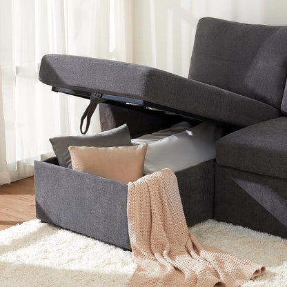 VanAcc Sofa Bed, Sleeper Sofa With Storage Chaise 2-in-1 Pull Out Couch Living Room