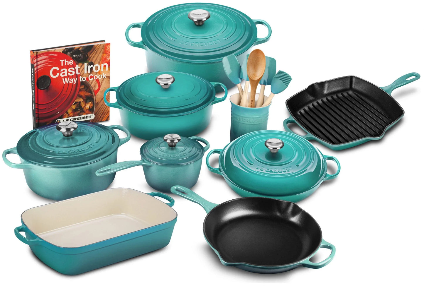 20-piece Signature Cast Iron Cookware Set,10.25 In. Skillet,1.75-quart Saucepan With Lid