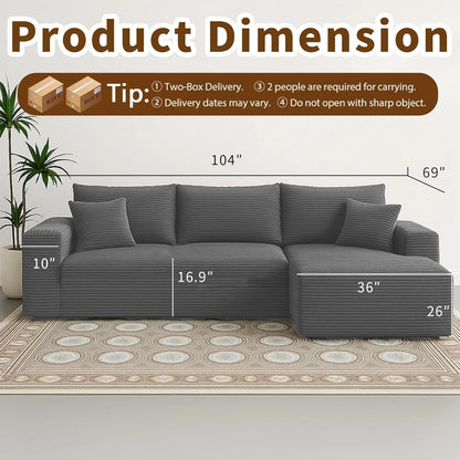 Cloud Sectional Couch With L-Shape Chaise Modern Modular Sofa With Deep Seat Modern Comfy Furniture Bedroom Lounge Dorm Office Apartment Home