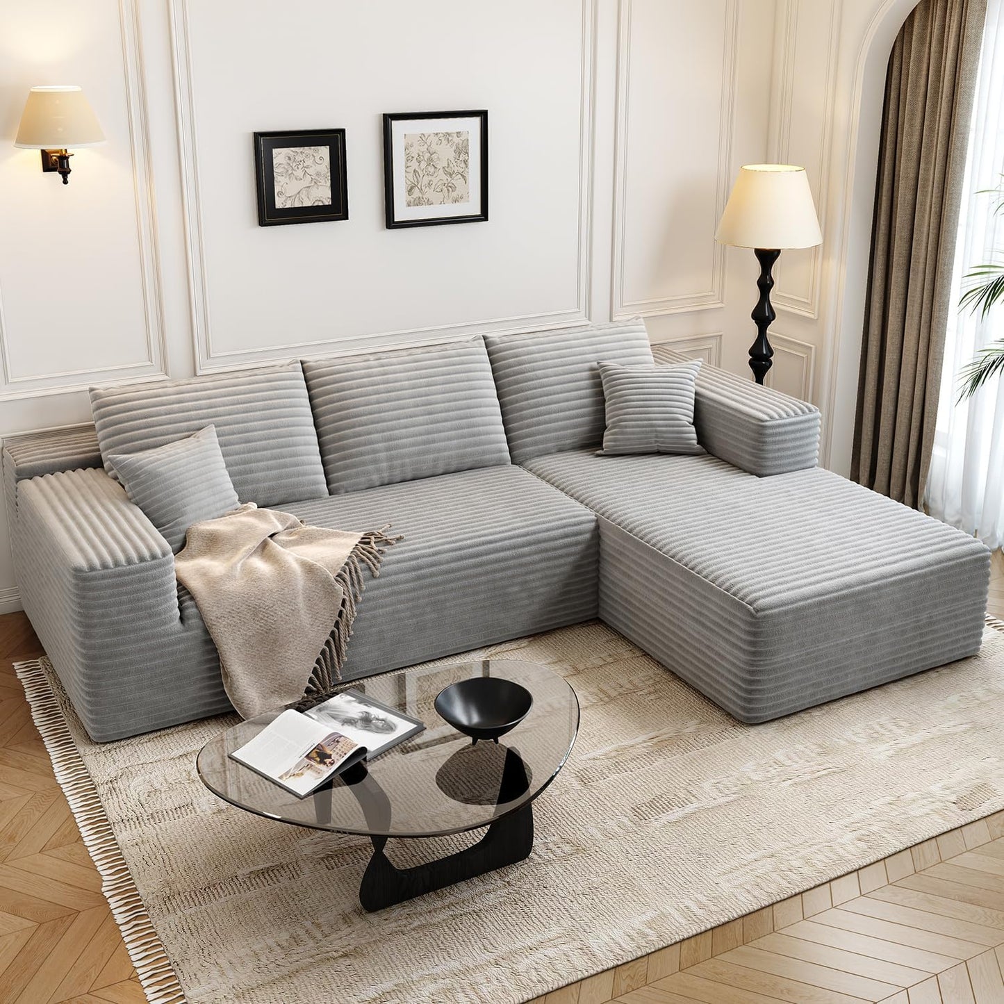 107.5 In. Cloud Modular Sectional Sofa Couch With L-Shape Chaise, Modern Minimalist Upholstered Couches For Living Room Bedroom