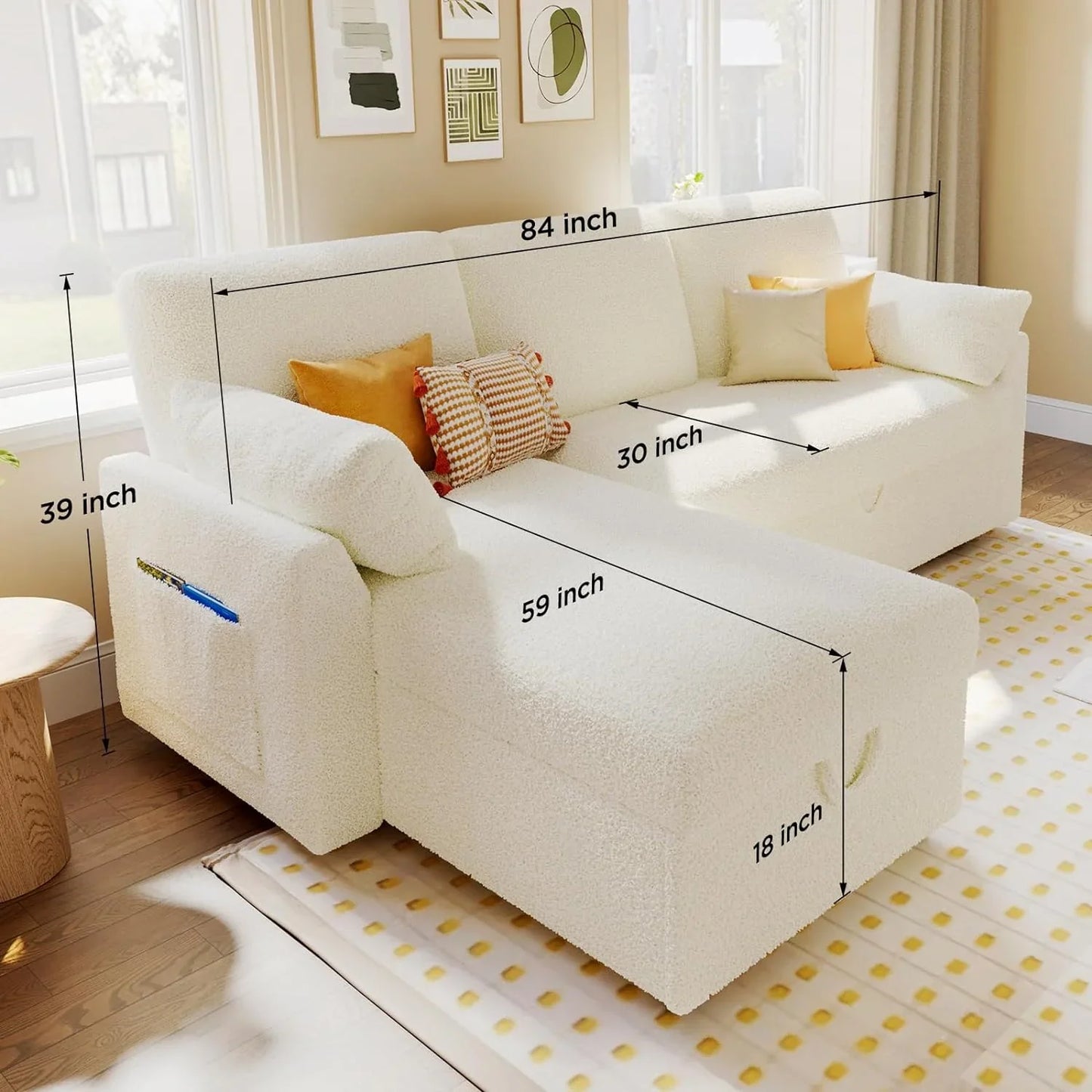VanAcc Sofa Bed, Sleeper Sofa With Storage Chaise 2-in-1 Pull Out Couch Living Room