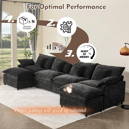 108 In. U Shape Sofa Sectional Sofa Comfortable Cloud Sofa With Removable Footstool