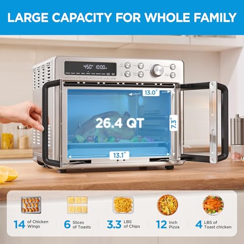 Midea Flexify French Door Toaster Oven Air Fryer Combo, 26.4 Qt, Extra Large Air Fryer Countertop Oven 10-in-1 Combo