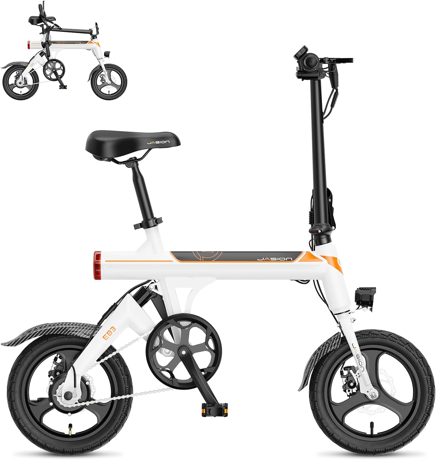 Jasion EB3 Electric Bike Adults 21mph, 500W Peak Motor, 270Wh Battery, Rear Suspension, 3 Levels Assist