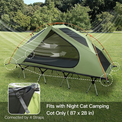 Night Cat Camping Cot Tent- Waterproof 1-Person Off-Ground Combo Cot Bed For Adults Portable Easy Set-Up Tent