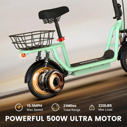 iScooter Electric Scooter With Seat, 37/21 Mile Range, 28/19/15.6 Mph Top Speed, Dual Suspension Scooter With Basket