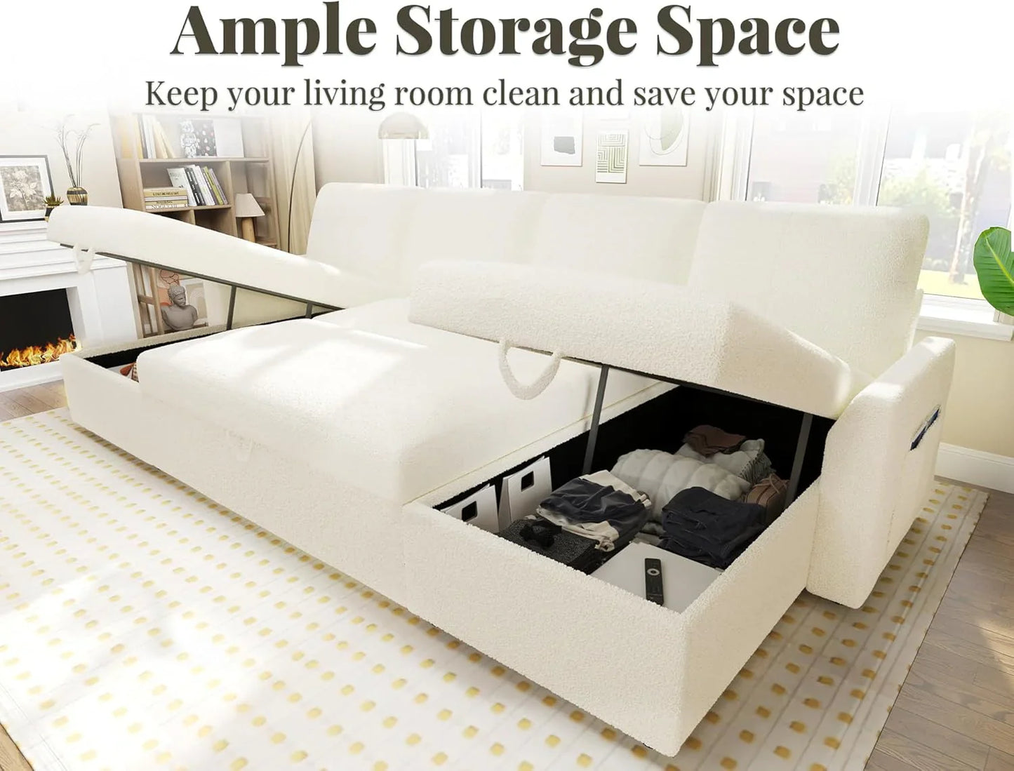 VanAcc Sofa Bed, Sleeper Sofa With Storage Chaise 2-in-1 Pull Out Couch Living Room