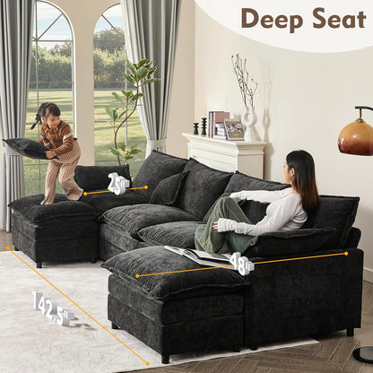 108 In. U Shape Sofa Sectional Sofa Comfortable Cloud Sofa With Removable Footstool