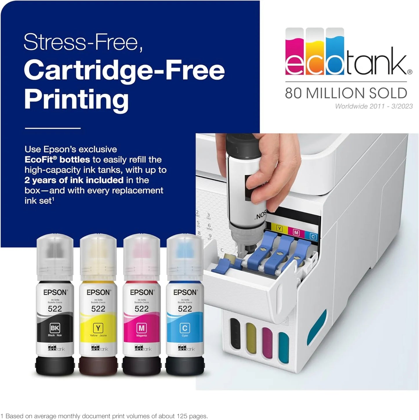Epson EcoTank Et 4800 Wireless All-in-One Inkjet Printer, White, Cartridge Free, Scanner, Copier, Fax, ADF, Ethernet, Home Office