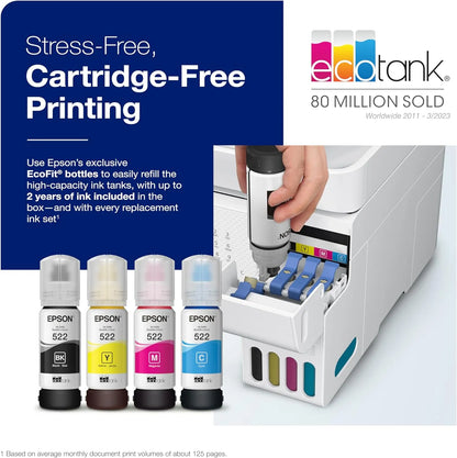 Epson EcoTank Et 4800 Wireless All-in-One Inkjet Printer, White, Cartridge Free, Scanner, Copier, Fax, ADF, Ethernet, Home Office