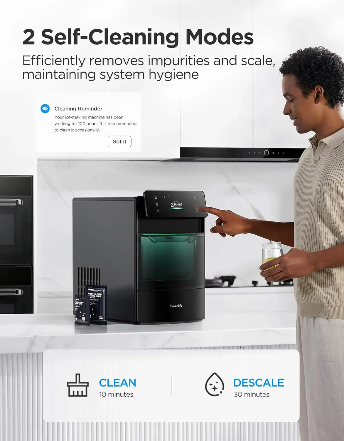 GoveeLife Smart Nugget Ice Maker Pro, 60lbs Daily, 6-Minute First Ice, 40dB Ultra-Quiet With AI NoiseGuard, App And Voice Control, Self-Clean