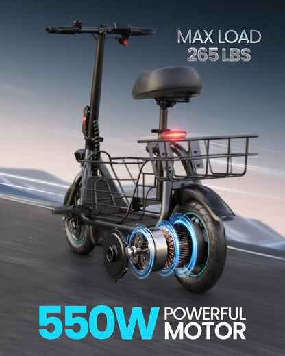 Gyroor Electric Scooter With Basket And Seat, 550W, 20 Mile Range