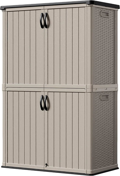 Devoko Outdoor Storage Cabinet 26 Cu. Ft. With Lockable Doors, Horizontal Storage Shed Waterproof Patio Tools Storage Box For Sofa Cushions