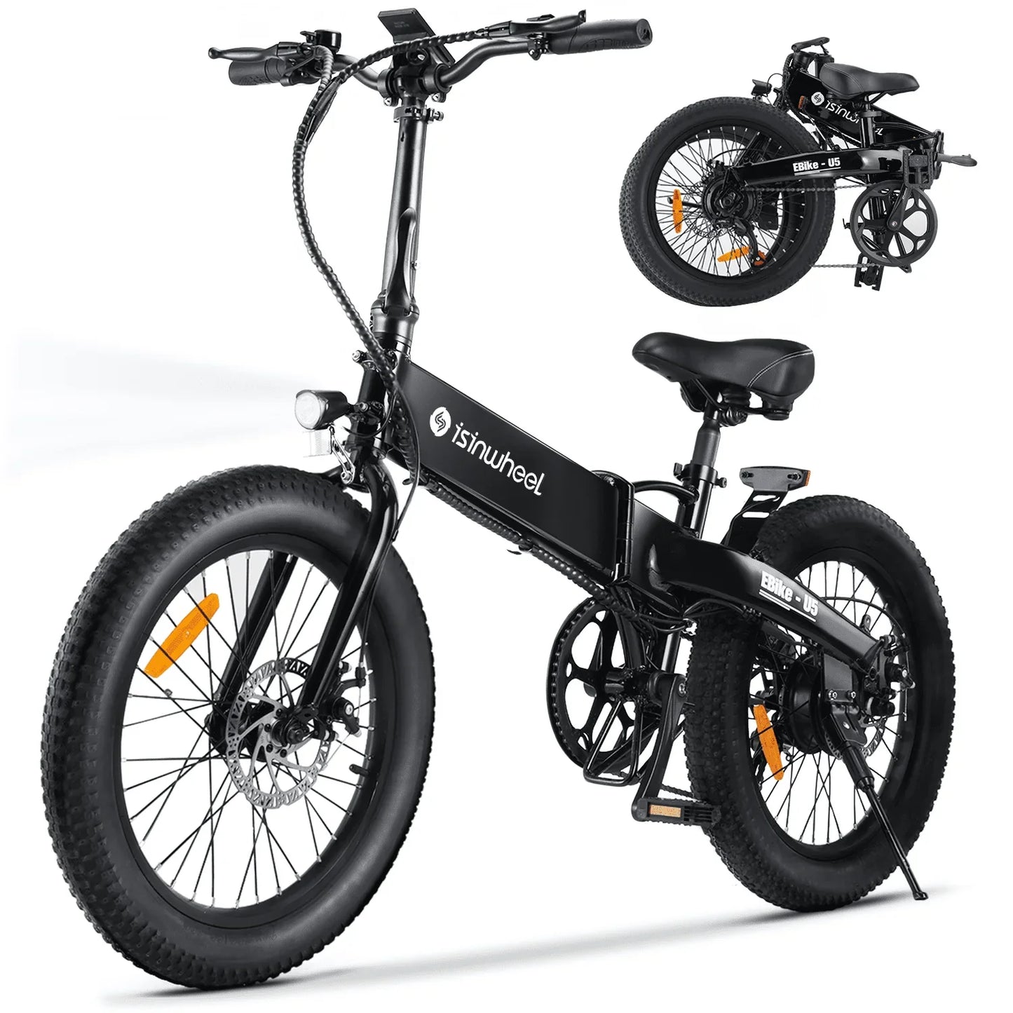 Isinwheel U5-W Electric Bike Adult 500W 20MPH Max Range 45 Plus Mile E Bike 20 In. Folding Bikes 48V Removable Battery Electric Bicycle