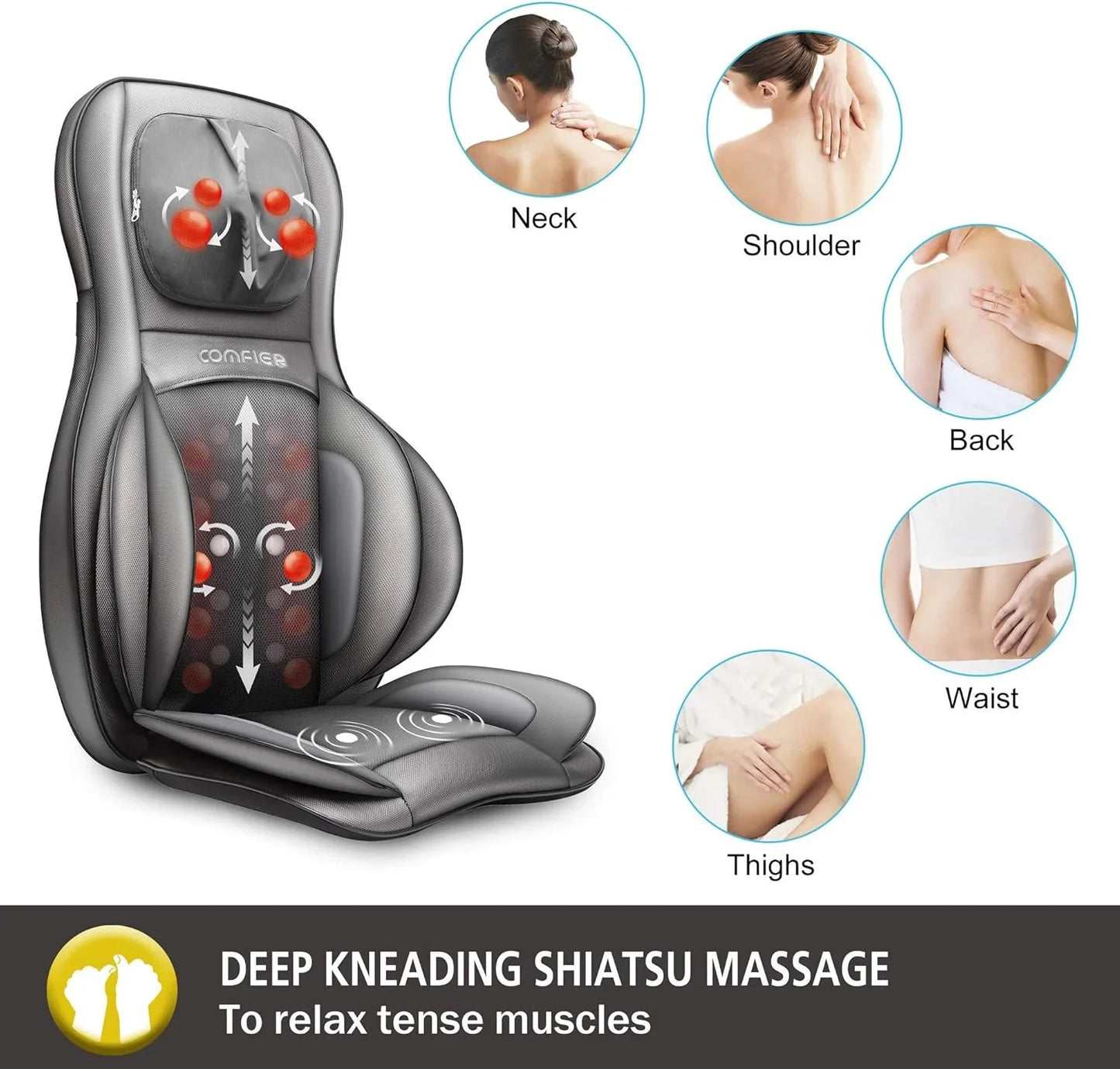 Comfier Massager Chair With Heat Shiatsu Neck Back Massager Portable With Compress And Rolling Massage Chair Pad For Full Back Neck And