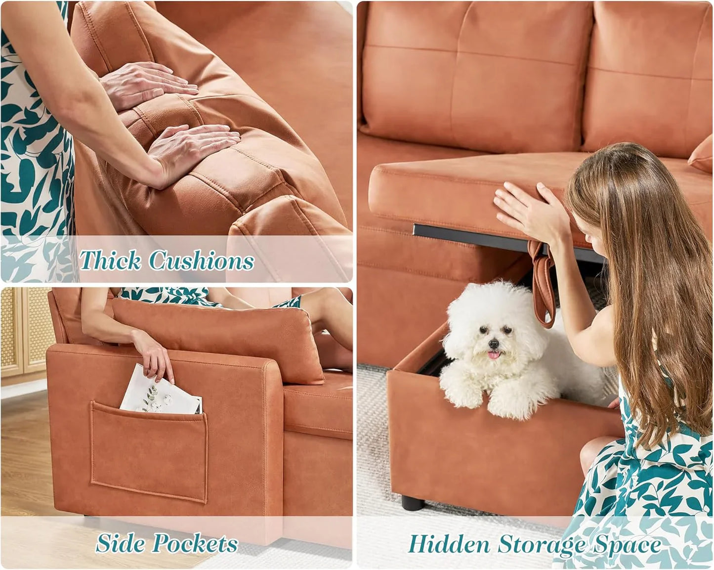 VanAcc Sofa Bed, Sleeper Sofa With Storage Chaise 2-in-1 Pull Out Couch Living Room