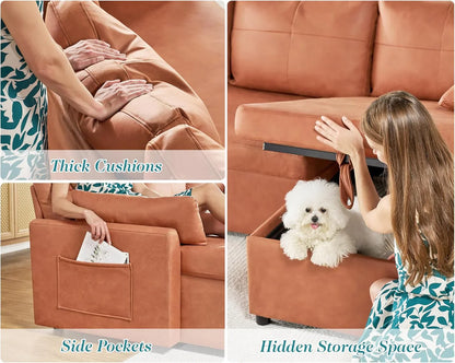 VanAcc Sofa Bed, Sleeper Sofa With Storage Chaise 2-in-1 Pull Out Couch Living Room
