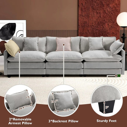 111.4 In. L-Shaped Modern Sofa Modular Cloud Sofa Ottoman 4-Seater Chenille Deep Seat Sofa