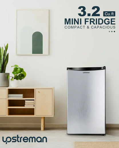 Upstreman 3.2 Cu. Ft. Mini Fridge Freezer Single Door Fridge Dorm Fridge Adjustable Thermostat