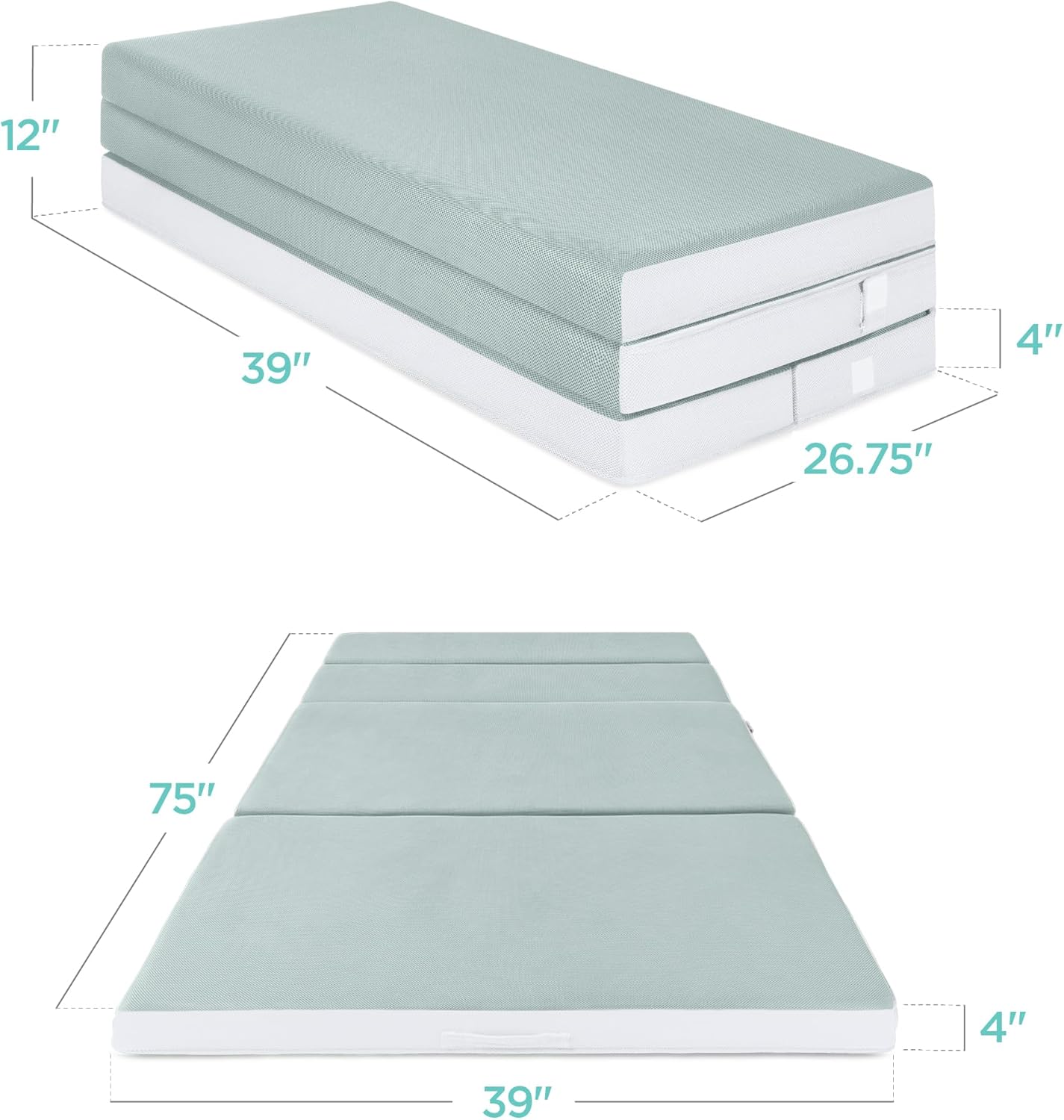 Best Choice Products 4 In. Portable Queen-Size Mattress, Tri-Fold Mattress For Camping, Guest, Toddler, Foam Plush w/Carry Case- Grey