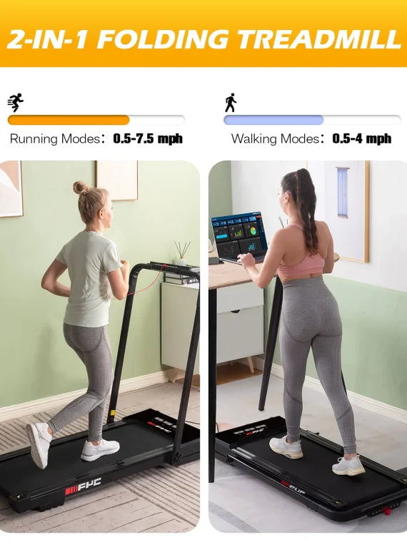 Fyc 3.5HP Under Desk Treadmill 300lbs Weight Capacity 2-in-1 Foldable Design Remote Control And LED Display Compact Electric Walking And Running